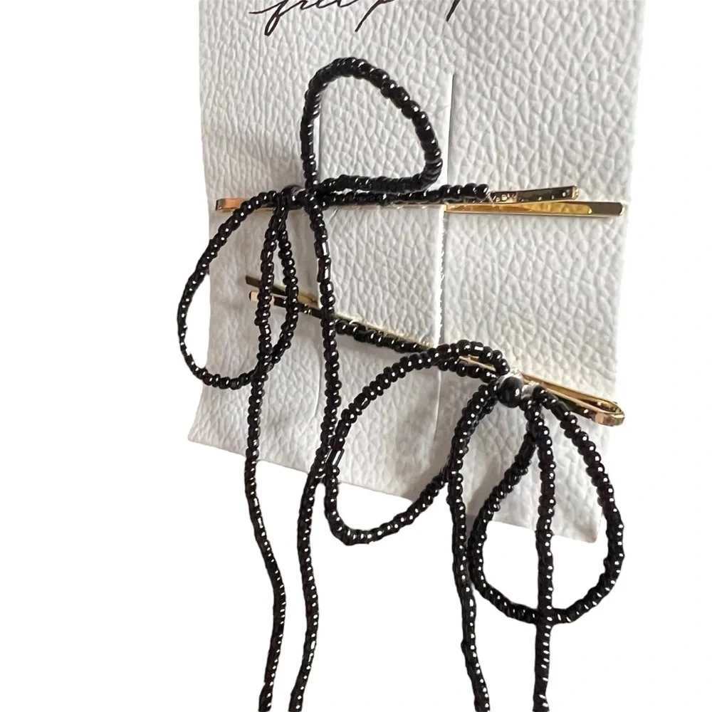 Free People Black seed bead Hair clip Ribbon Accessories